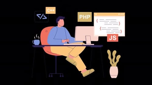 Programmer Working At Desk Animation 4K On Alpha