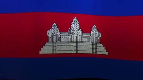 Waving Cambodian Flag with Angkor Wat Temple Loop