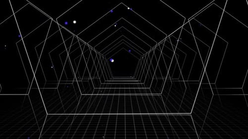 Abstract Geometric Wireframe Tunnel Animation with Floating Particles