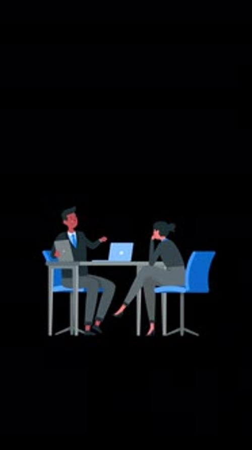 Man Working In Office Reports To His Boss About Business Vertical Alpha Channel