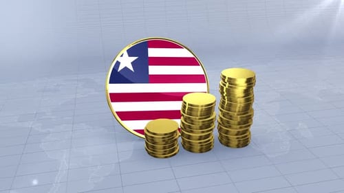 Liberia Flag With Plain Gold Coins Tower