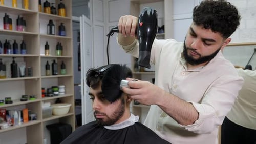 Barber Styles Hair in Bright Barbershop