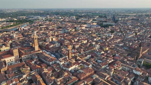 Verona City Skyline Aerial View of Piazza Delle Erbe Torre Dei Lamberti Italy