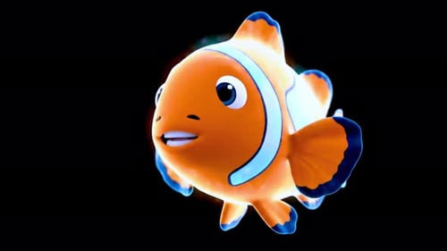 Lebendiger Clownfisch, der in dunklen Gewässern mit hellblauen Streifen schwimmt