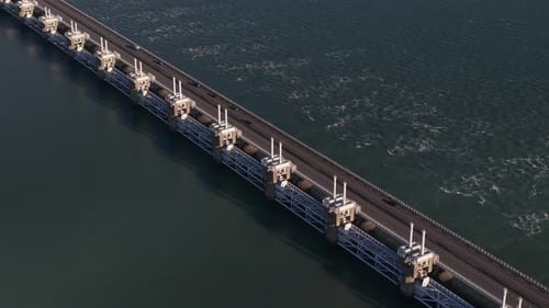 Aerial view of Oosterscheldekering barrier, Netherlands.