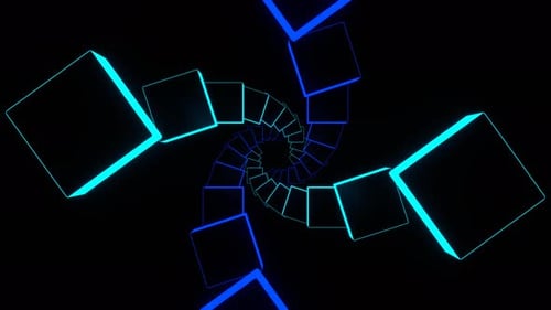 Blue And Cyan Neon Futuristic Spiral Squares Background Vj Loop In 4K