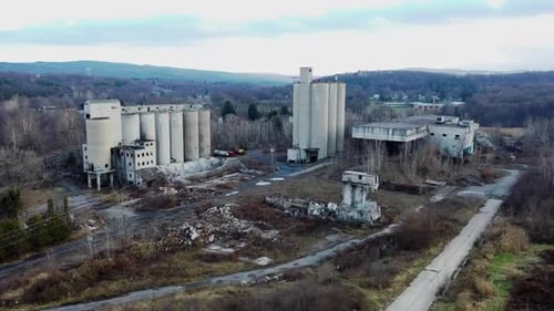 Abandoned industrial building. Aerial fly through (Slow)