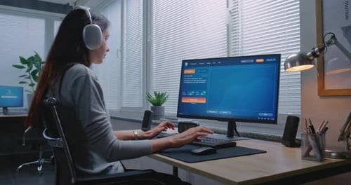 Adult Woman Creates Image Portrait of Ballerina in AI Image Generator on PC