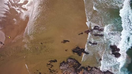 Aerial Drone Footage of Tropical Sandy Beach and Sea Waves Seen From Above Aerial View of the