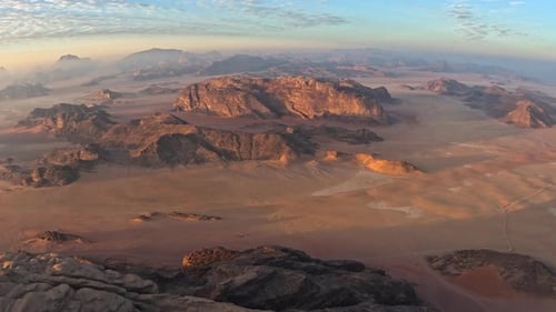 Wadi Rum valley in Jordan seen from a high altitude (hot air balloon)