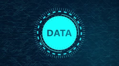 Futuristic DATA Concept with Rotating HUD Elements and Circuitry Design