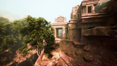 Secluded Cliffside Sanctuary Featuring Weathered Arch and Vibrant Light Displays