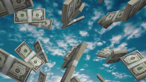 Money Stacks and Dollar Bills Falling Animation