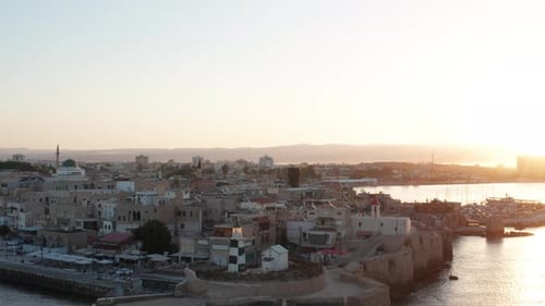 Acre, Israel, Aerial footage of the old city, the ancient port and marina