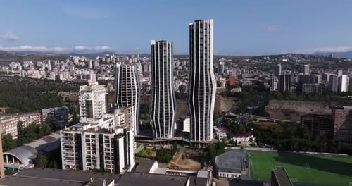 Beautiful Establishing Drone Shot Above Alliance Highline in Tbilisi, Georgia