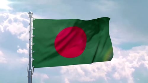 Realistic Bangladesh National Flag Waving in the Wind
