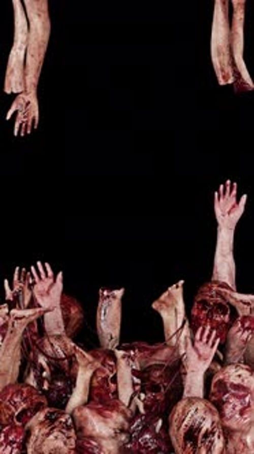 Animated Gruesome Body Parts Pile with Hanging Limbs