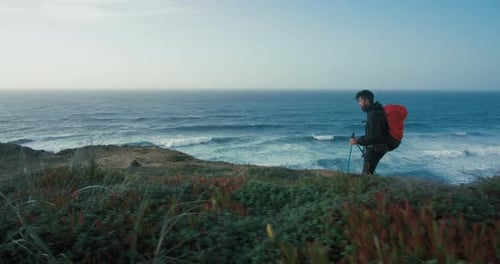 Young Man Hike on Cinematic Coast Mountain Road