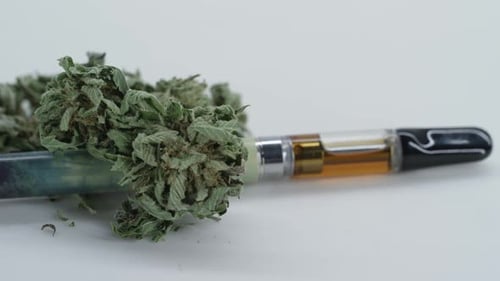 Close Up Cannabis Buds and Vape Pen