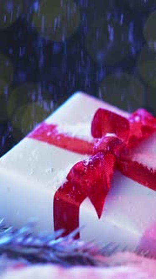 Vertical Christmas Celebration Gift Box Bow Pine