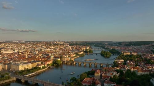 Prague Historic Bridges Above Vltava River Prague Aerial Perspective with Charles Bridge Prague