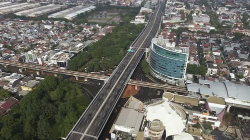 Aerial Of Densely Populated Area In Downtown Jakarta, Indonesia - drone shot