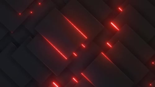 Abstract Geometric Grid Background with Pulsing Red Neon Lines