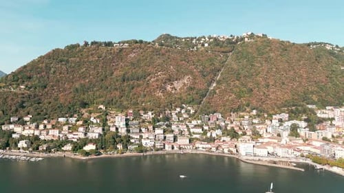 Skyline Mountains of Como Lake Lago Di Como Shore Aerial View From the Drone Como Lake Lombardy