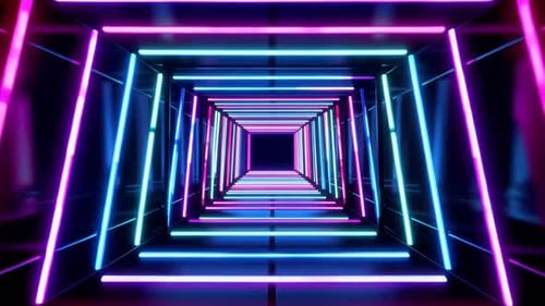 Abstract Cyan and Purple Neon Square Tunnel Animation