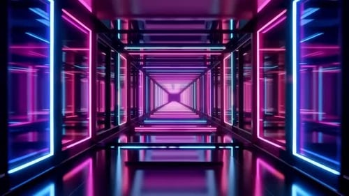 Seamless Loop of Futuristic Neon Light Tunnel Flythrough