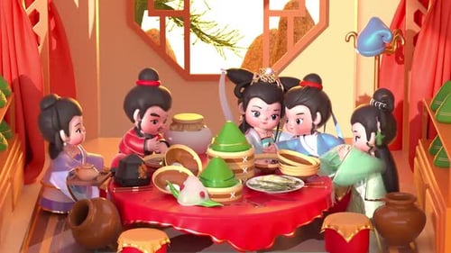 Joyful Chinese Dragon Boat Festival Characters Celebrating