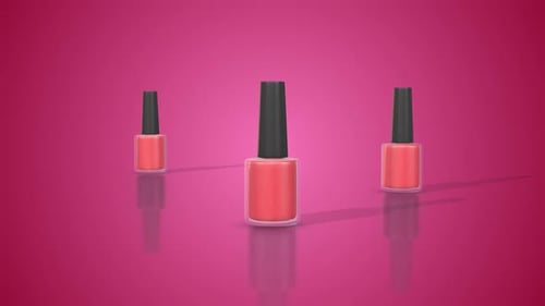 Modern Nail Polish Bottles Bouncing on Pink Background