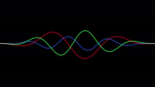 Klangabstraktion, Visualisierung, Equalizer, Bunte Sprachlinien. Isolierte bewegte musikalische Form Impuls