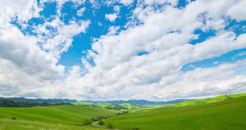 Mountain Meadow Timelapse at the Summer or Autumn Time Wild Nature and Rural Field Fast Clouds