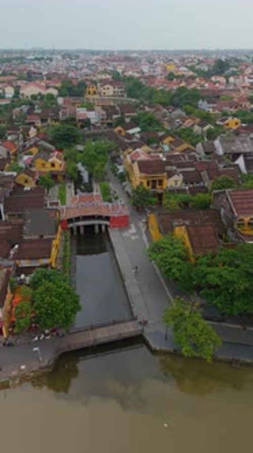 Aerial view of Chua Cau or Japanese Covered ancient Bridge