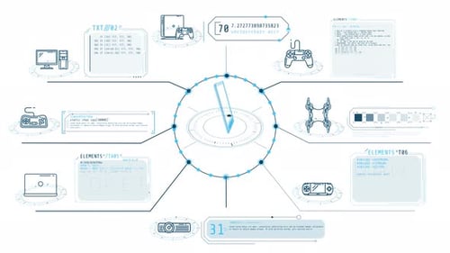 Futuristic HUD Infographic Data Display with Connected Digital Devices