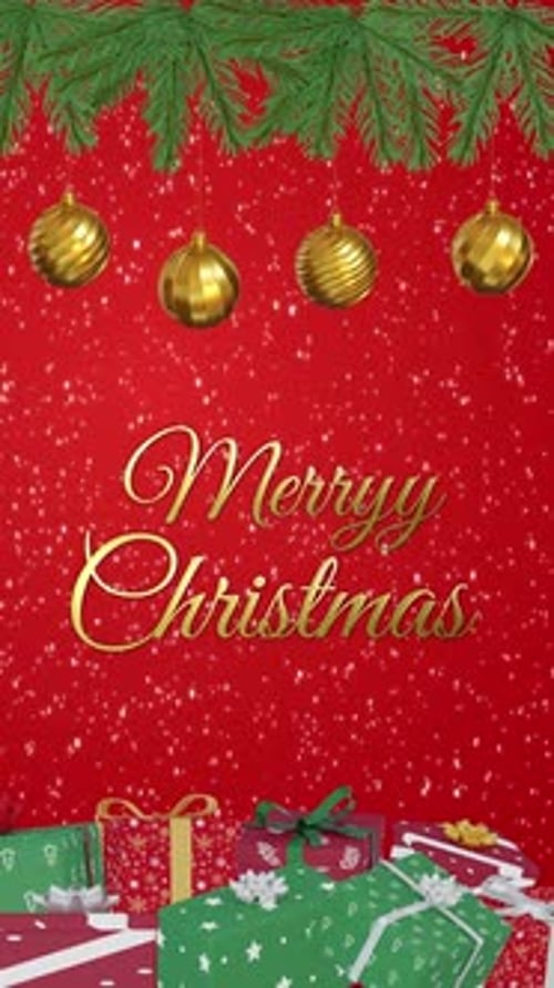 Merry Christmas Greeting Animation with Falling Snow and Gifts