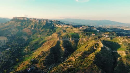 Calabrian Hills Near Gerace Aerial City Distant View