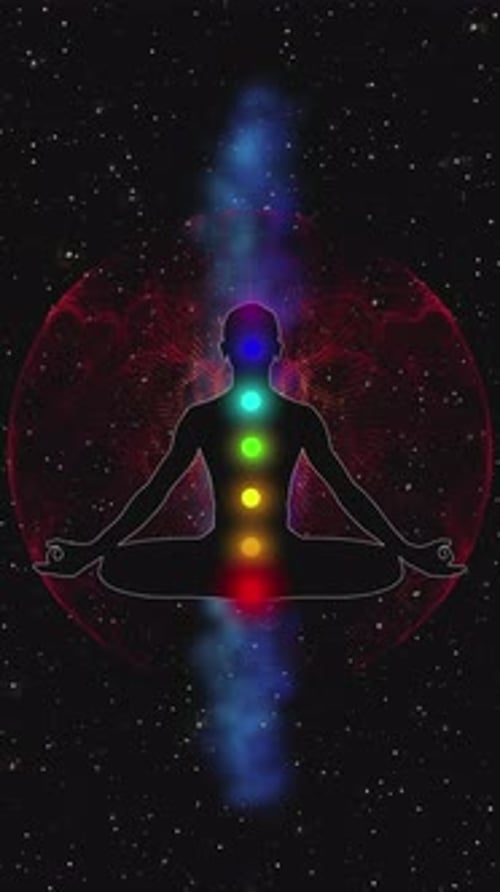 Male Shape Sits in Meditation Aura Enlightenment 3D Animation with Chakra Energy Fantasy and