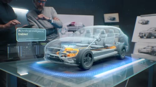 Futuristic Electric Car Hologram Design Analysis by Engineers