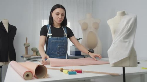 Woman Designing Clothes in Studio