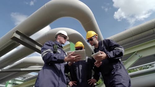 Un travailleur examine l'infrastructure du pipeline pendant la journée dans une installation extérieure
