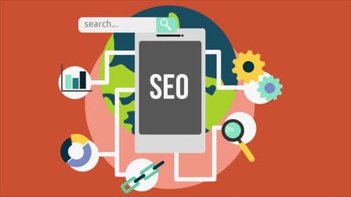 Mobile Phone SEO Marketing Flat Design Infographic Animation