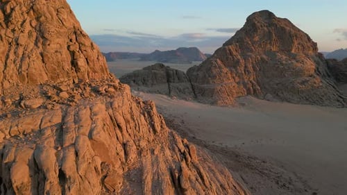 Wadi Rum mountains at sunset, aerial shot (Jordan, Asia)