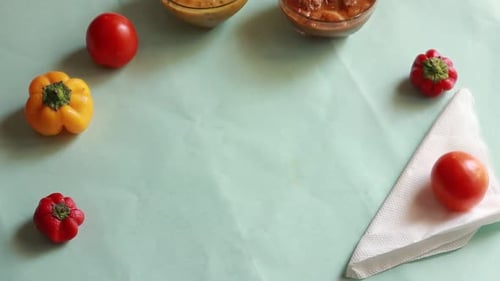 rotation Chole Bhature or Chick pea curry and Fried Puri served in terracotta crockery over green ba