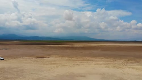 Off road pickup truck in the desert, Drone shot