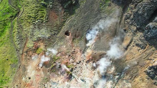 Hot Springs Steam View Volcanic Terrain Northern Landscape From Height Beautiful View of the Iceland