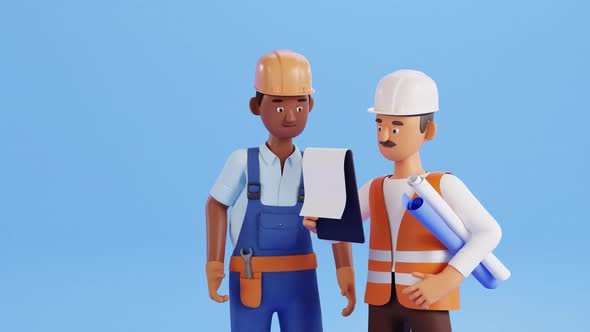 Builder characters animation. Construction site worker, handyman ...
