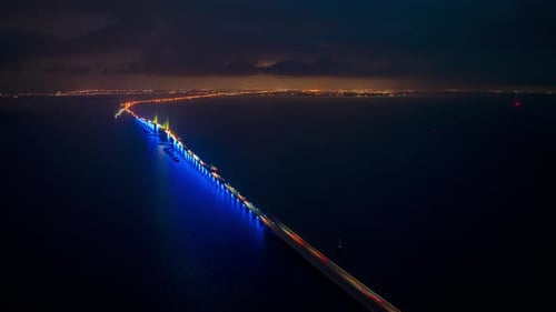 Sunshine Skyway Bridge Aerial Hyperlapse at night