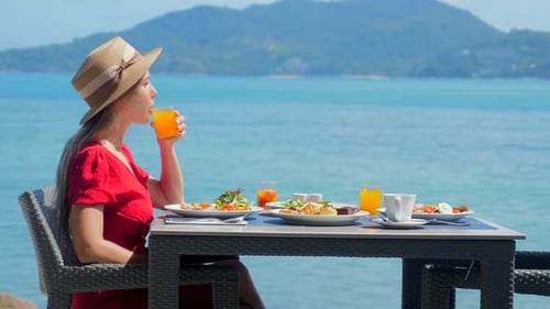 Vacation Breakfast Table at Luxury Restaurant or Hotel By the Sea Water